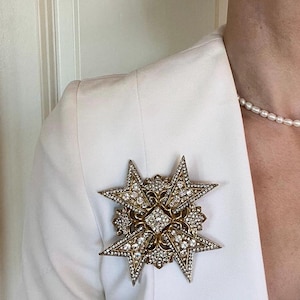 Kenneth Jay Lane Large Crystal Star Pin Brooch | 1960&#39;s Vintage Collector Costume Jewelry from Designer KJL