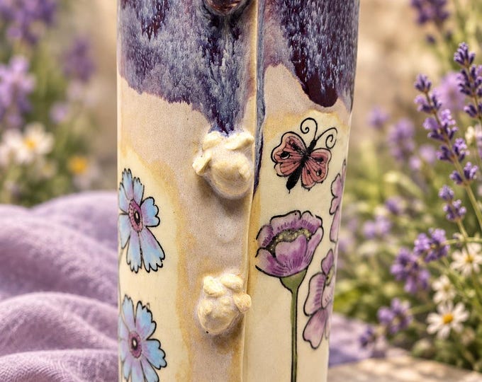 Handmade Purple Floral Ceramic Vase