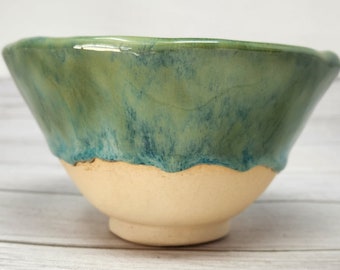 Hand Built Stoneware Bowl, Blue Green Glaze (5.5 inch)