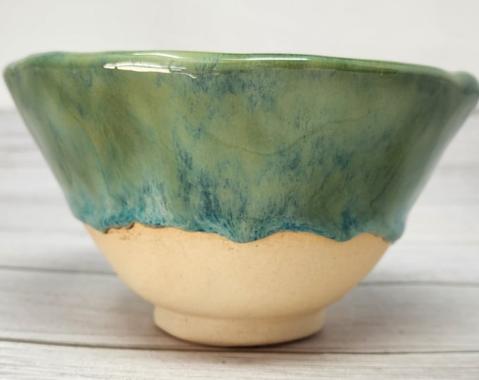 Hand Built Stoneware Bowl, Blue Green Glaze (5.5 inch)