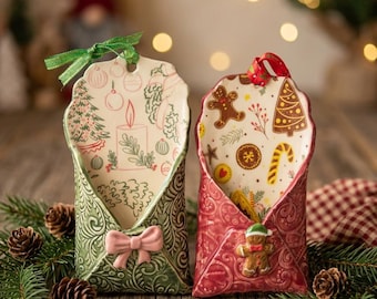 Handmade Ceramic Christmas Envelope Ornament  | Gingerbread & Vintage Holiday Decor | Unique Pottery Gift
