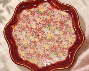 Burgundy Floral Plate