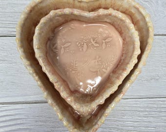 Two Ceramic Heart Trinket/Baking Dishes