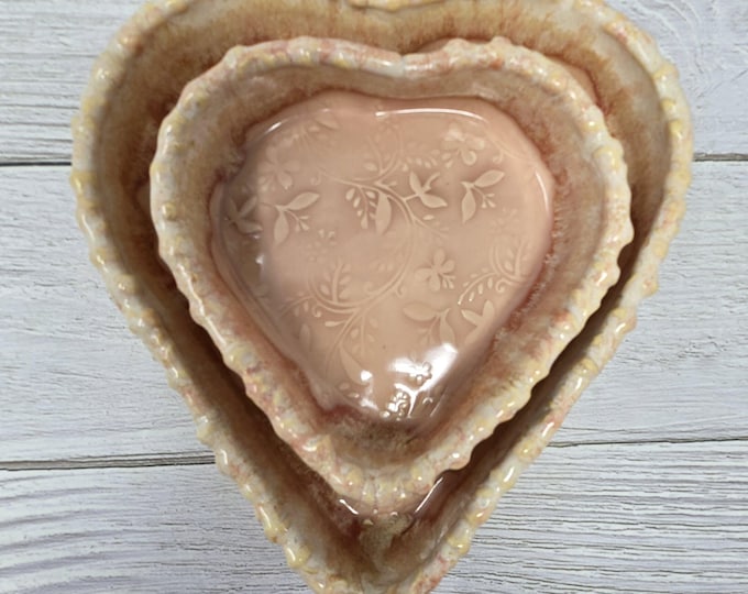 Two Ceramic Heart Trinket/Baking Dishes