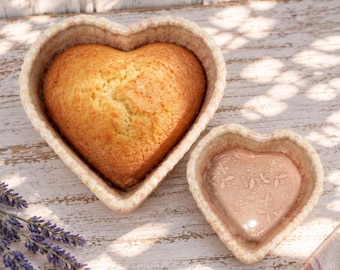 Two Handmade Ceramic Heart Trinket/Baking Dishes