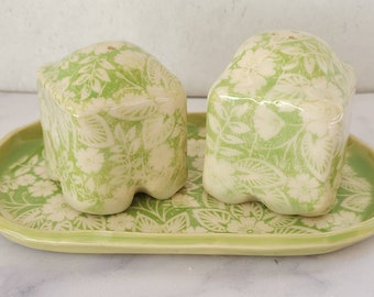 Ceramic Salt and Pepper on a Tray
