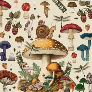 Tovaglioli di carta stampati con funghi vintage N-3, per decoupage e bricolage, tovaglioli da cena a 2 veli, decorazioni da tavola