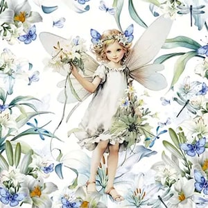Guardanapos de papel impressos com fada de flores N-7, para decoupage e artesanato DIY, guardanapos de jantar de 2 camadas, decoração de mesa