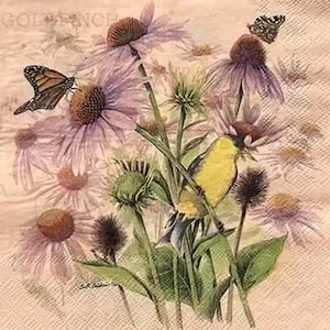 N-5 Flores Silvestres e Borboletas Grandes Guardanapos de Papel Impressos, para Decoupage e Artesanato DIY, Guardanapos de Jantar de 2 Camadas, Decoração de Mesa