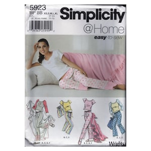 Patrón de costura para ropa de estar por casa • Simplicity 5923 • Tallas para mujer XS-XL • Pijama • Pantalones • Pantuflas • Bolso • Manta • Top • Corte holgado • Principiante