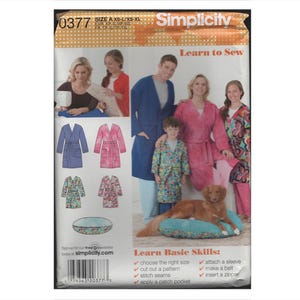 Sleep Ware Sewing Pattern • Simplicity 0377 • Sizes XS-L And XS-XL • Casual • Robe • Pet Bed  • Adult • Children's • Teens • Adults