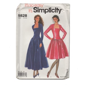 Patrón de costura para vestido vintage • Simplicity 9828 • Vestido • Mujer • Tallas 10-20 • Estilo años 80 • Escote cuadrado