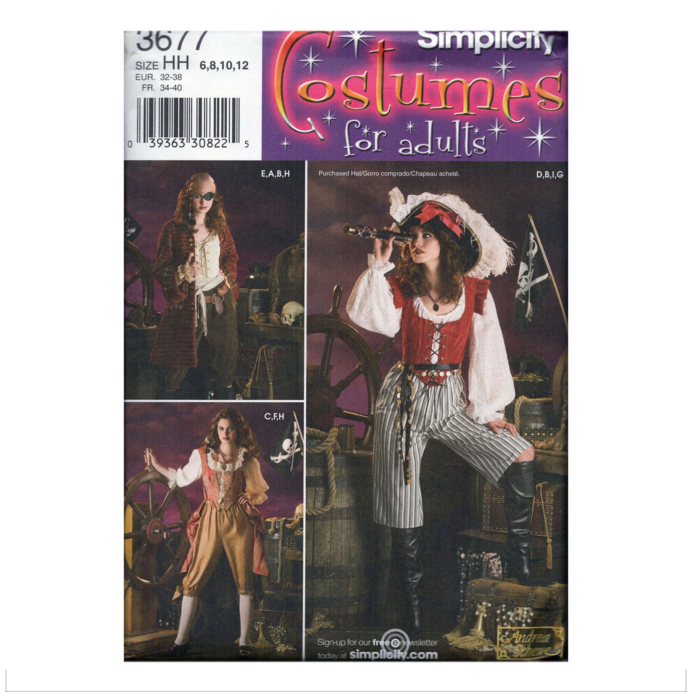 Pirate Costume with Corset & Pants Pattern • Simplicity 3677 • Miss Sizes • Blouse • Steam Punk • Gypsy Pattern • Adult Costumes