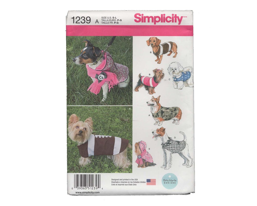 Dog Coats Pattern • Simplicity 1239 • Football • Pockets • 3 Sizes ...