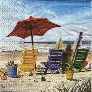 O-3s Strandschirmchen Bedruckte Papierservietten, für Decoupage & Basteln, 2-lagige Servietten, Tischdekoration