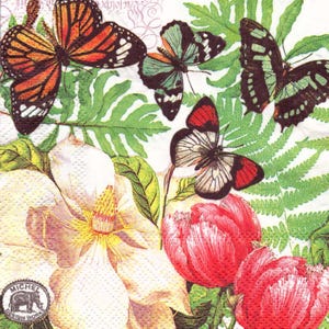 L-4s Butterflies in the Garden bedrukte papieren servetten, voor decoupage en knutselen, 2-laags dinerservetten, tafeldecor