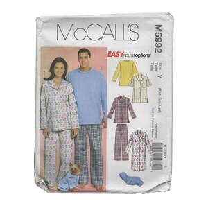 Sleepwear Sewing Pattern • McCall's 5992 • Sizes L-XL • Puppy PJ's • Men & Woman • Top • Nightshirt •  Pants • Loose Fitted