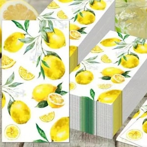 B-5 Aquarell Zitronen Bedruckte Papierservietten, für Decoupage & Basteln, 2-lagige Servietten, Tischdekoration