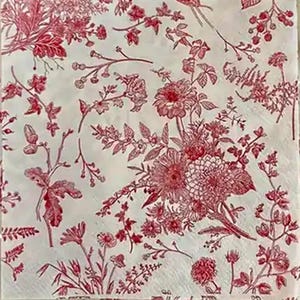 Servilletas de papel con estampado de flores silvestres de Toile rojo O-1s, para decoupage y manualidades, servilletas de cena de 2 capas, decoración de mesa