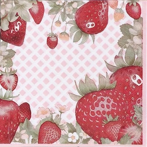 V-7r Serviettes en papier imprimées fraises, pour découpage et travaux manuels, serviettes de table 2 épaisseurs, décoration de table