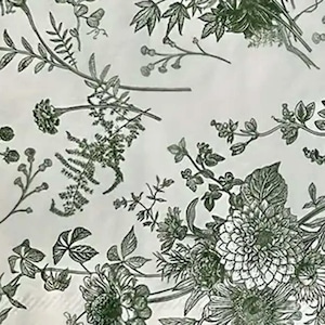 M-7 Green Toile Wild Flowers Guardanapos de papel impressos, para decoupage e artesanato DIY, guardanapos de jantar de 2 camadas, decoração de mesa