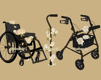 Floral Mobility Aid Clear Stickers Olive
