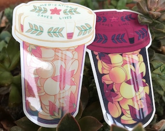 Floral Pill Bottle Clear Stickers