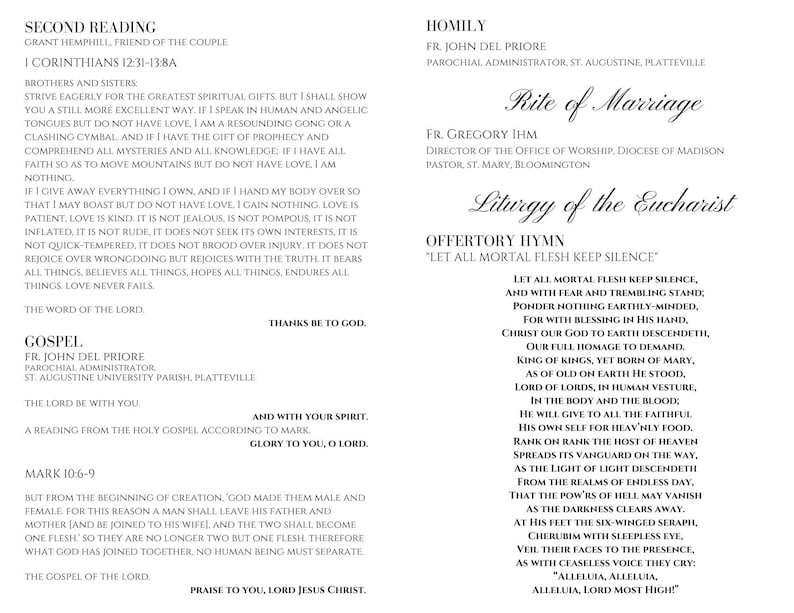 Traditonal Catholic Wedding Program Template (full Mass) - Etsy