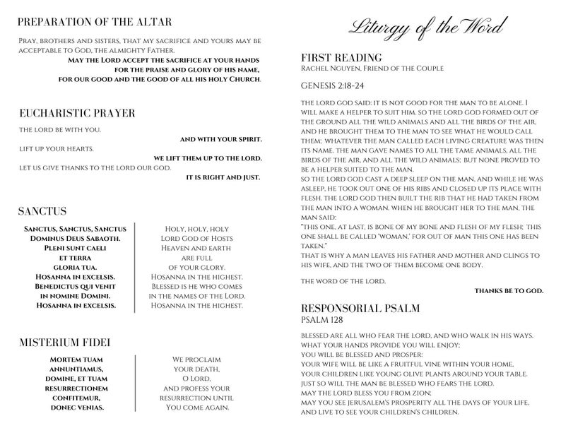 Traditonal Catholic Wedding Program Template (full Mass) - Etsy