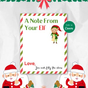 CARTÃO DE NOTA DE ELFO editável, modelo de notas de elfo de NATAL encantador, perfeito para atividades de elfo e cartas de feriado, cartões de nota de elfo