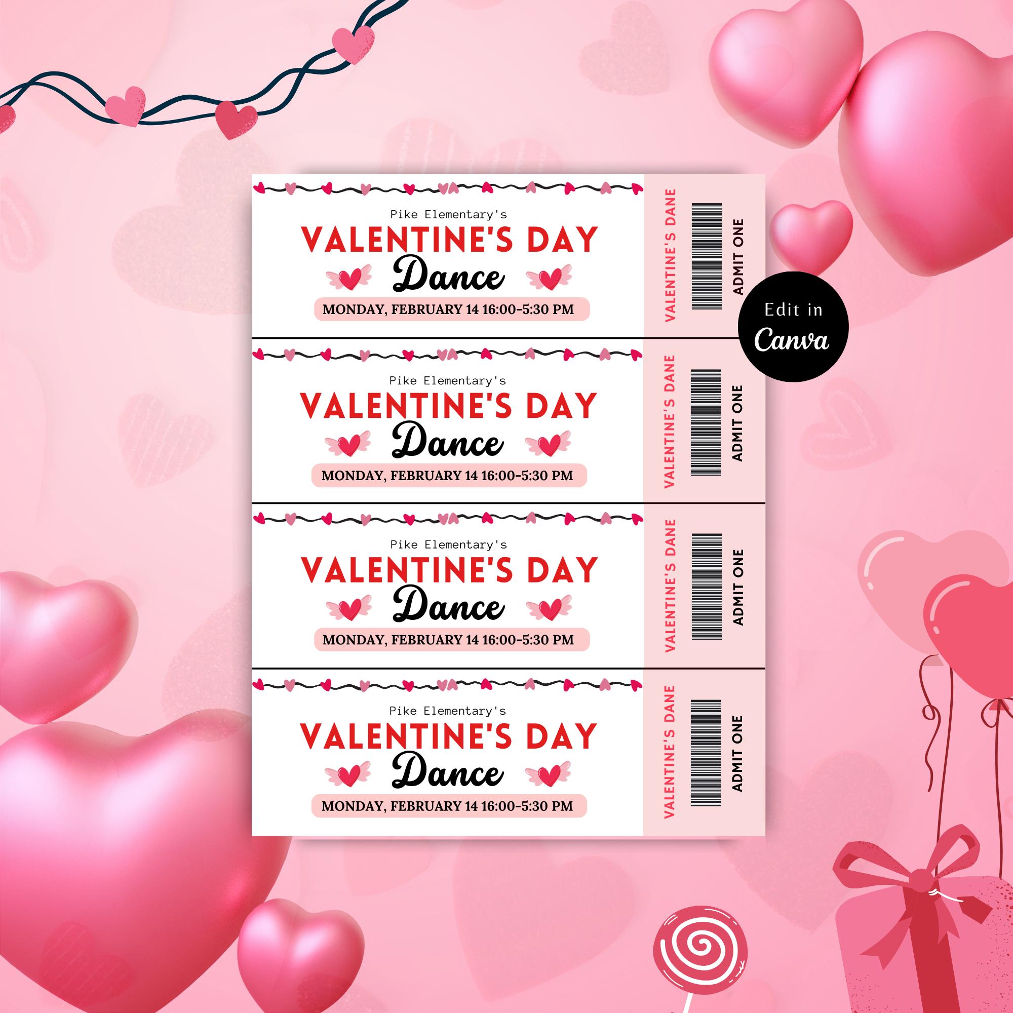 EDITABLE VALENTINE'S DANCE Tickets, Valentines Day, Dance Ticket ...
