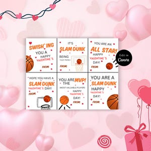 Editable BASKETBALL VALENTINE TAGS, Kids Valentine Card, Sports Valentine&#39;s, Basketball Valentine, Basketball Card, Basketball Valentine