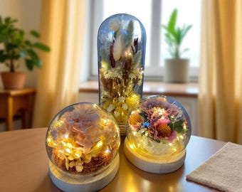 Glass dome lamp for flower lovers, Flower night light, Table decor, House decor, Preserved flowers, Home decor