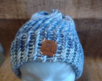 CLEARANCE Blue & White Variegated Loose Knit Slouchy Beanie Cap