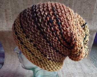 Dark Orange & Black Autumn Inspired Brimless Oversized Slouchy  Handmade Beanie Cap