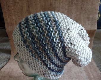 Blue & Cream Handmade Slouchy Beanie Cap