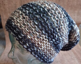 Charcoal & Coffee Loose Knit Slouchy Beanie Cap