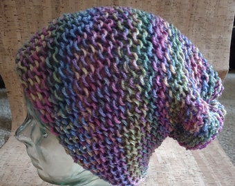 Dark Multicolor Brimless Handmade Knit Slouchy Beanie Cap