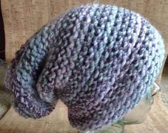 Purple & Blue Extra Long Handmade Knit Beanie Cap