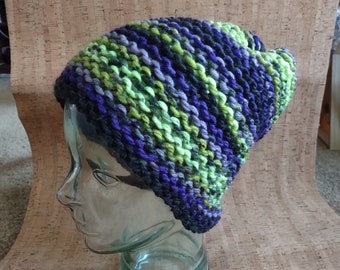 Purple Green & Black Brimless Knit Beanie Cap