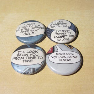 Doctor Sets: Multiple Options • Pinback or Magnet Buttons • Upcycled Comic Book Collection