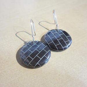Bricks in Black • Button Earrings #10 • Upcycled Pattern Collection