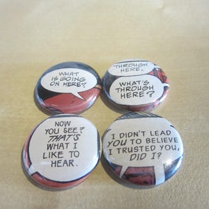Question Sets: Multiple Options • Pinback or Magnet Buttons • Upcycled Comic Book Collection