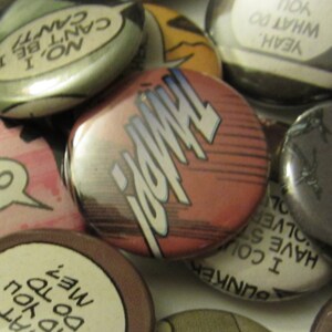 Onomatopoeias: Multiple Options • Pinback or Magnet Buttons • Upcycled Comic Book Collection
