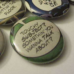 Questions: 70 Options • Pinback or Magnet Buttons • Upcycled Comic Book Collection