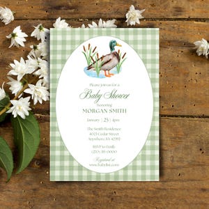 Mallard Duck Baby Shower Invitation Template, Customizable Canva Template Printable Invitation, Gender Neutral Invitation Template