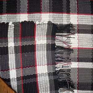 Handwoven Plaid Rag Rug Highland Pattern Black, Grey, White, Red Inv. ID03-0171 image 2