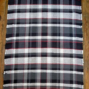 Handwoven Plaid Rag Rug Highland Pattern Black, Grey, White, Red Inv. ID03-0171 image 1