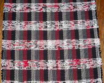 Handwoven Rag Rug - Black, Red, Grey, White - Inv. ID #04-1012