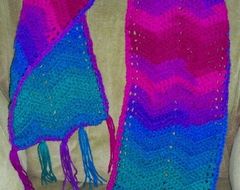 Handmade - Crocheted Scarf - Blue, Purple Multi - Inv. ID #w02-1191